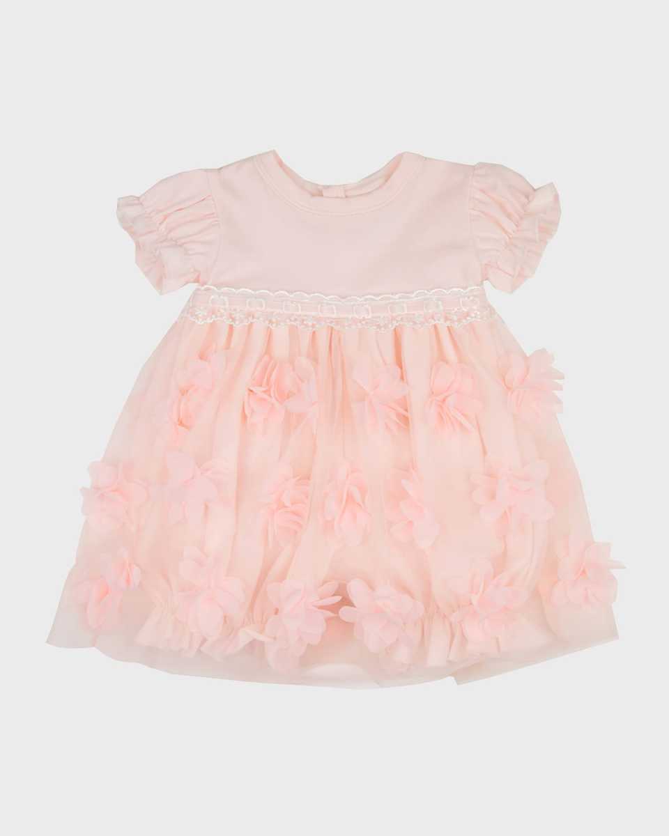 Girl's Peach Blossom Floral Lace Dress, Size Newborn-24